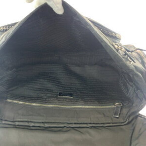 Prada Tessuto triangular logo plate black nylon shoulder bag messenger - Picture 9 of 10
